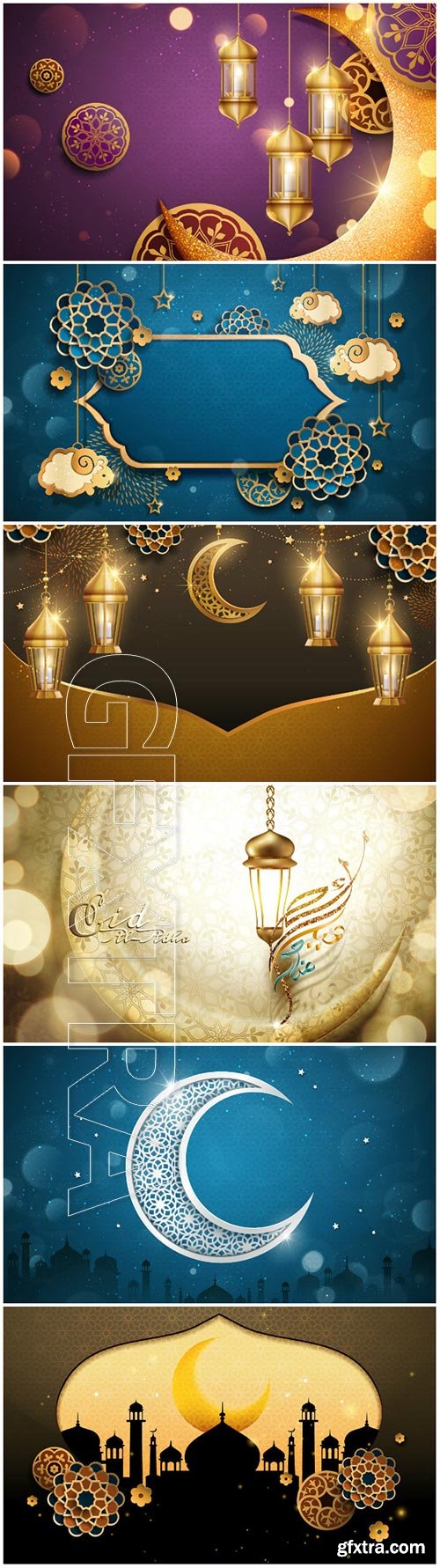 Ramadan Kareem vector calligraphy design with decorative floral pattern, mosque silhouette, crescent and glittering islamic background # 56