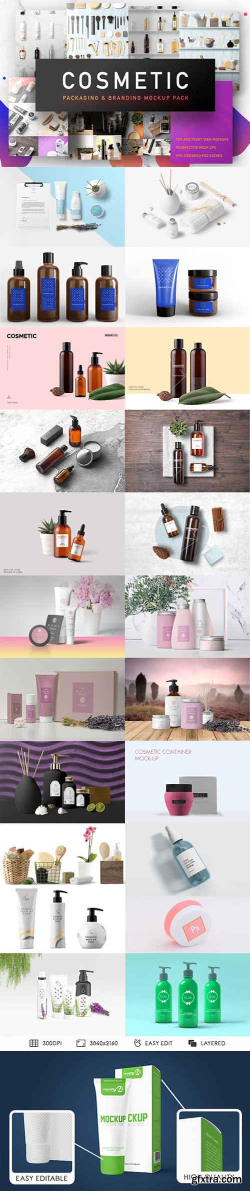 Awesome Cosmetic Packaging & Branding - PSD Mockups Bundle