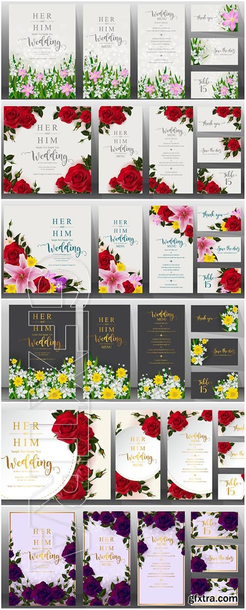 Vector wedding cards with floral design elements