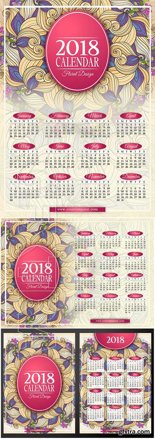 Colored 2018 year calendar rectangular vector template