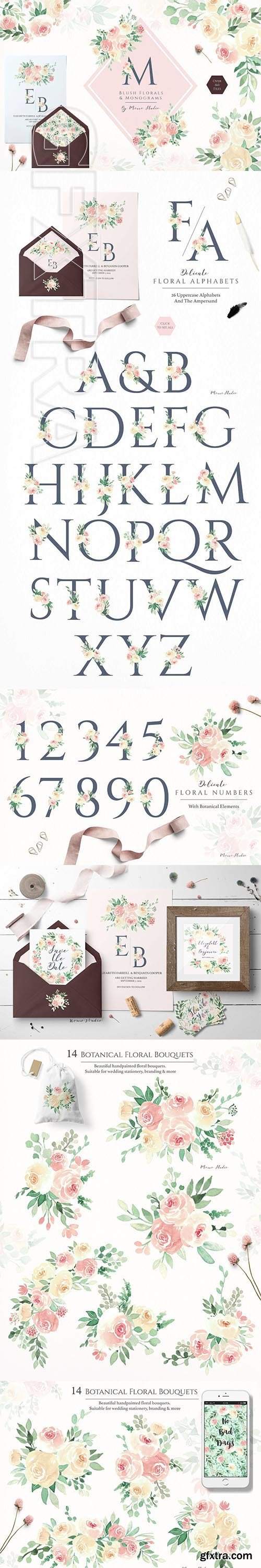CreativeMarket - Blush Florals & Monograms 2800504