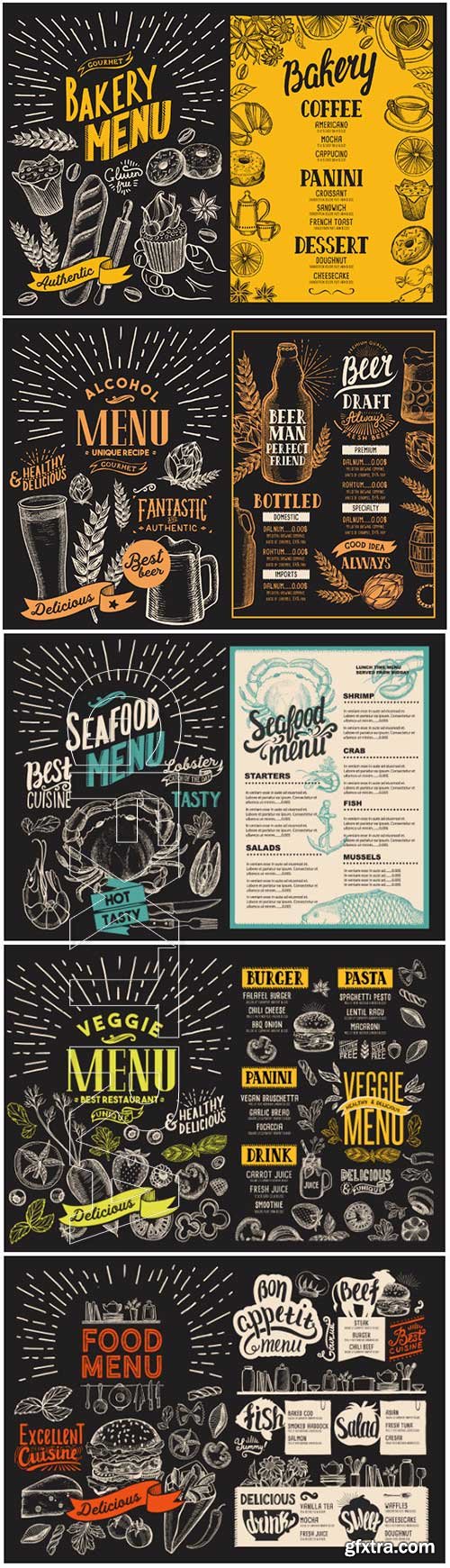 Vector food restaurant menu, design template with vintage hand-drawn flyer for bar and cafe # 5