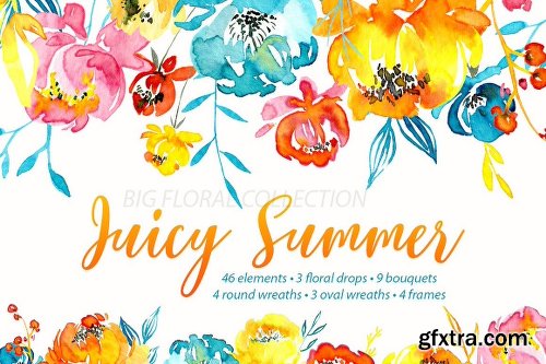 CreativeMarket Watercolor Summer Flowers Collection 2536576