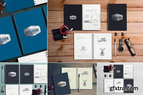 5 Notebook Mockups With Movable Elements