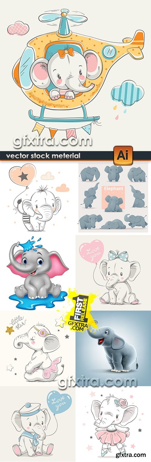 Elephant calf amusing children\'s illustrations vector
