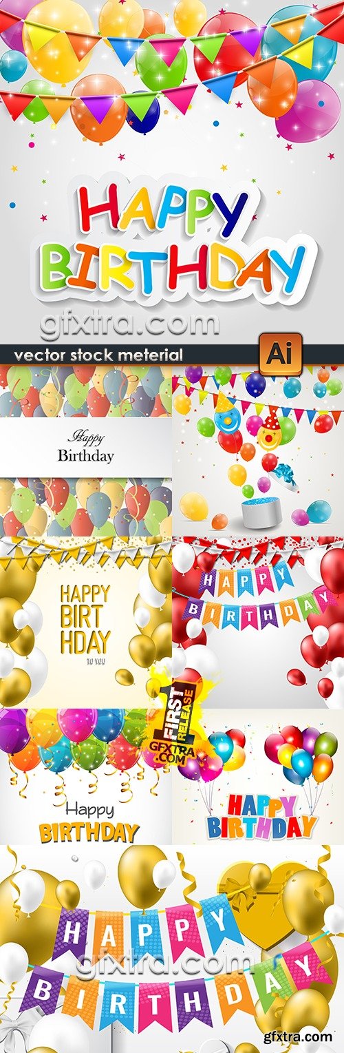 Colorful ballons and confetti holiday birthday background