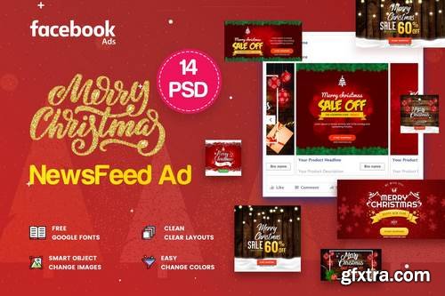 NewsFeed Merry Christmas Banners Ad - 16 PSD