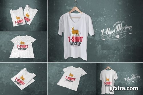 6 Trendy V-Neck T-Shirt Mockups