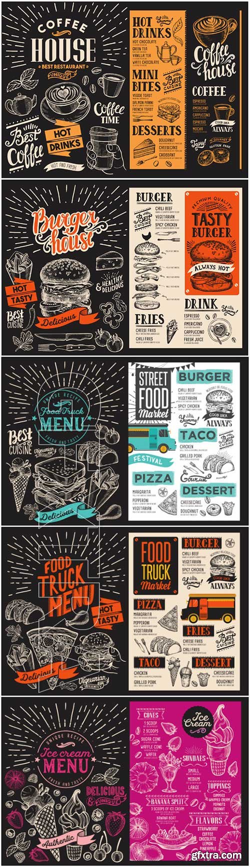 Vector food restaurant menu, design template with vintage hand-drawn flyer for bar and cafe # 6