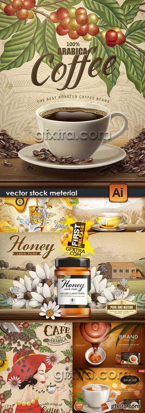 Coffee branch cup tea and spoon honey 3d illustration