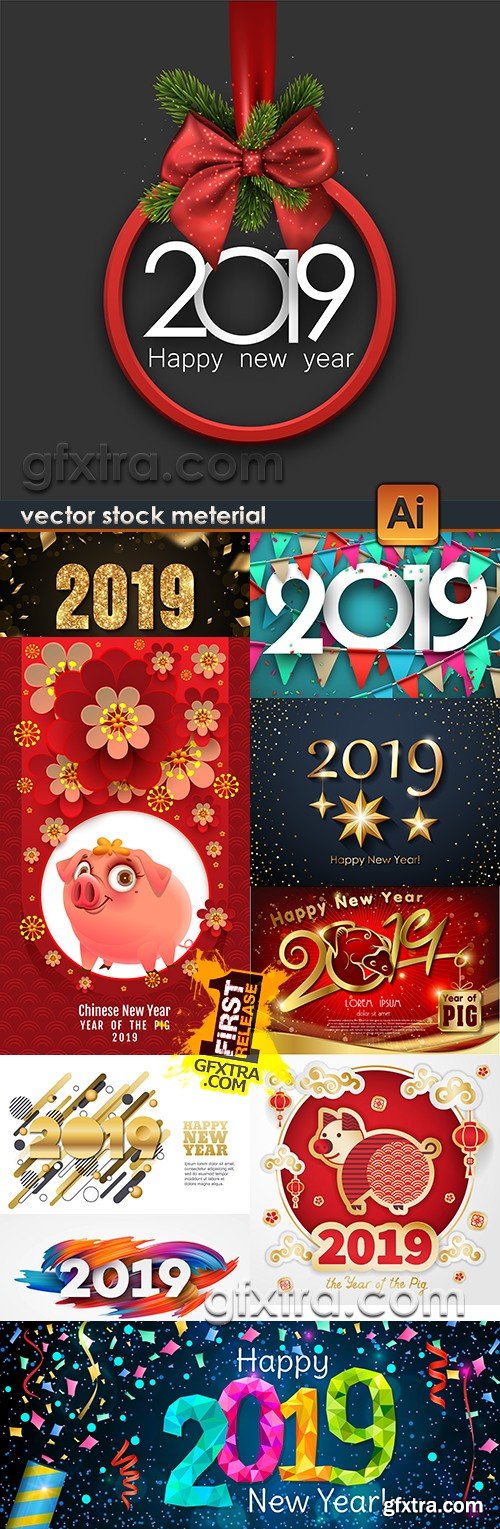 2019 New Year festive inscriptions decorative design