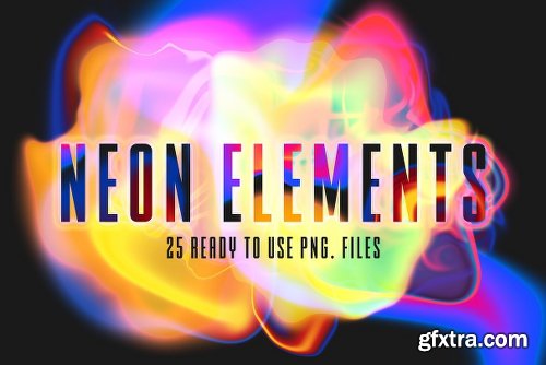 CreativeMarket 25 Abstract Png Neon Elements 2595053