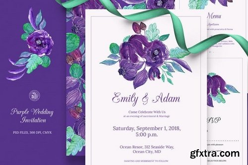 Purple Wedding Invitation Set