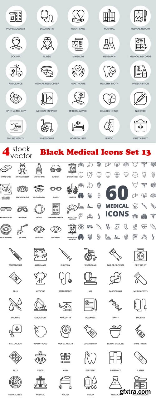 Vectors - Black Medical Icons Set 13