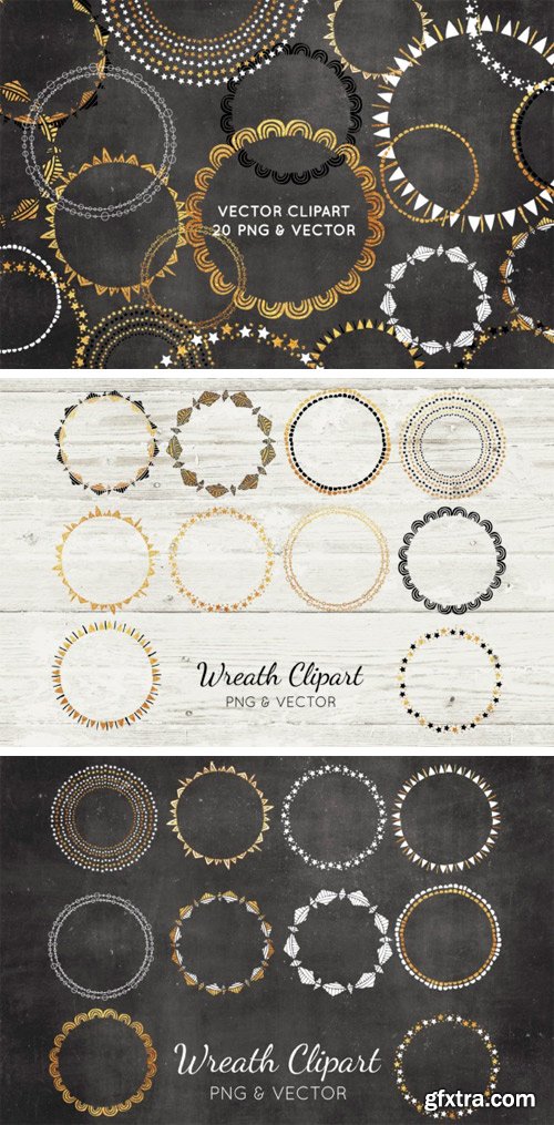 Creativefabrica - Wreath Clipart - Black and Gold