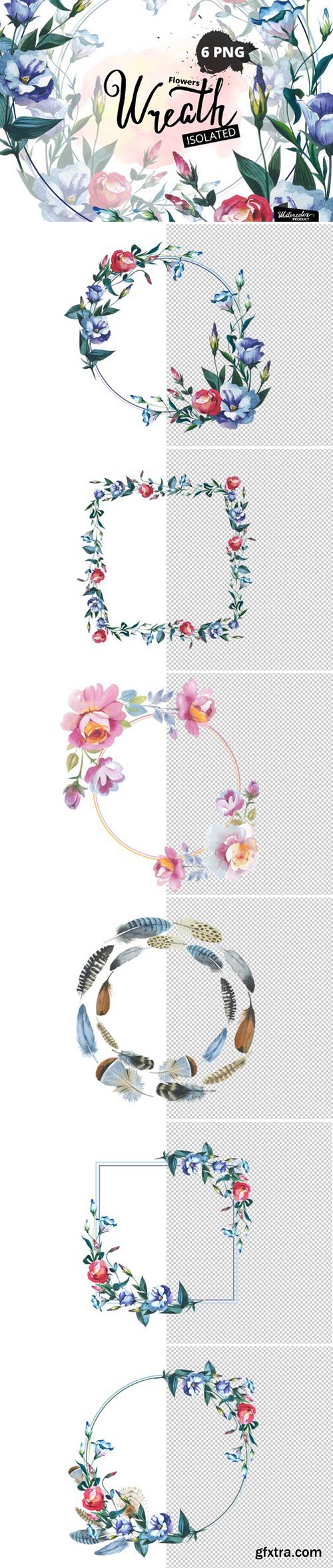Watercolor Flower Wreath PNG set