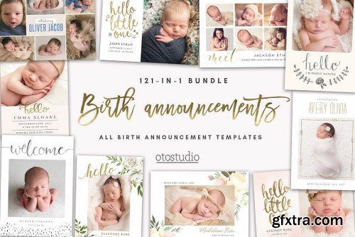 CreativeMarket BUNDLE 121-in-1 Birth Announcements 2885171