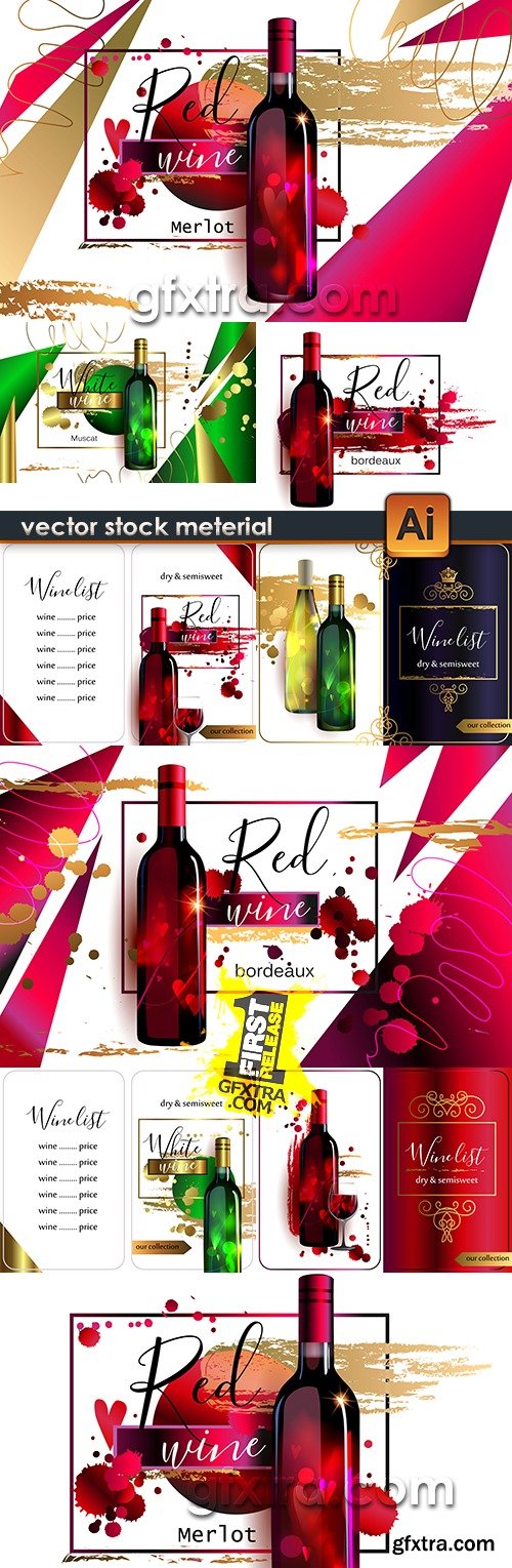 Red and white wine template design of wine list