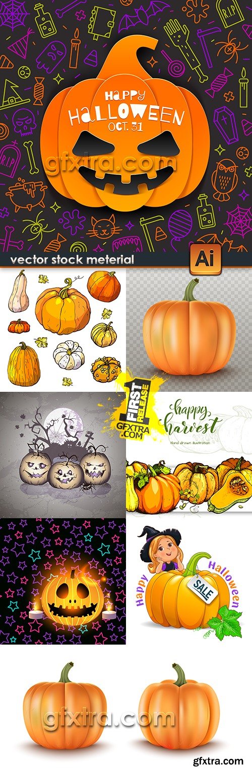 Pumpkin autumn ripe vegetable cartoon collection illustrations