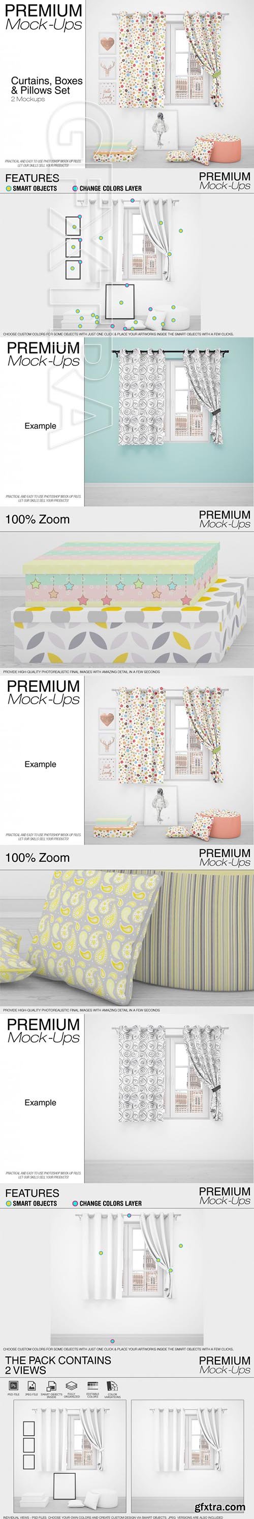 Curtains Boxes & Pillows Mockup Pack