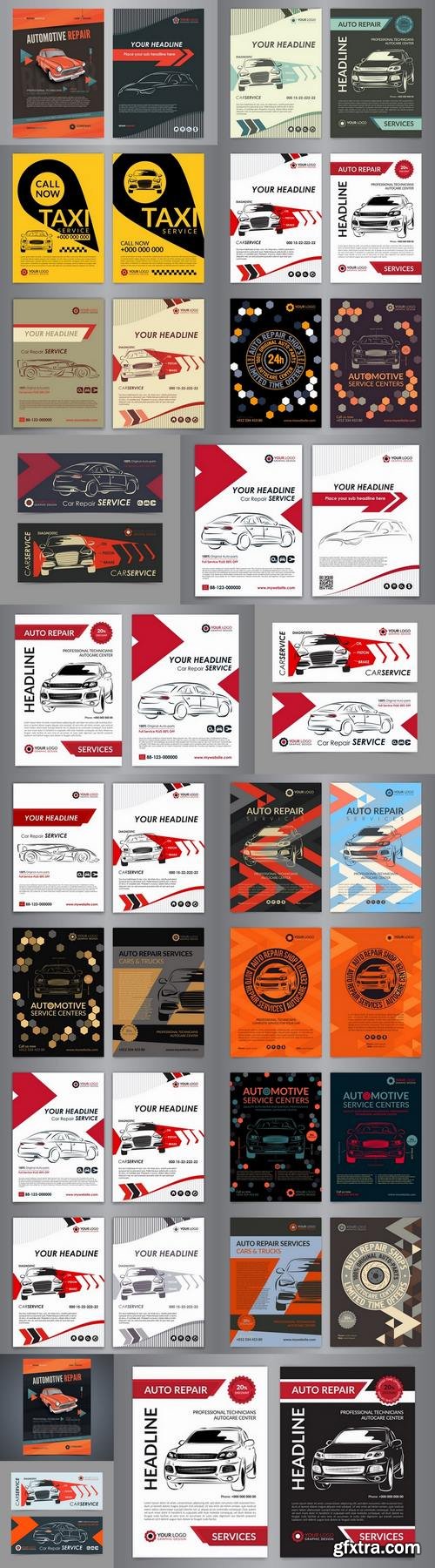 Flyer car taxi banner advertising poster signboard invitation card business card 21 EPS
