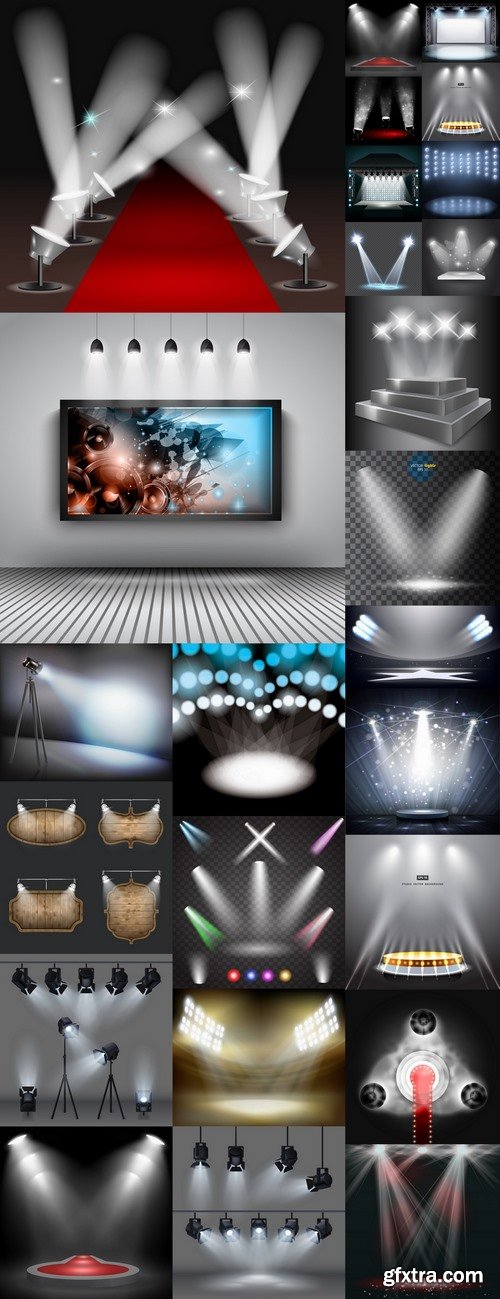 Podium scene with light effect decoration lights searchlight 25 EPS