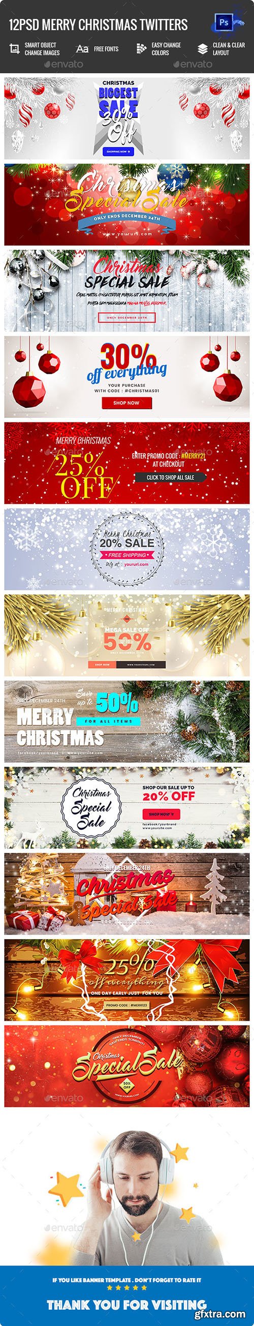Graphicriver Merry Christmas Twitter Header - 12PSD 21107626