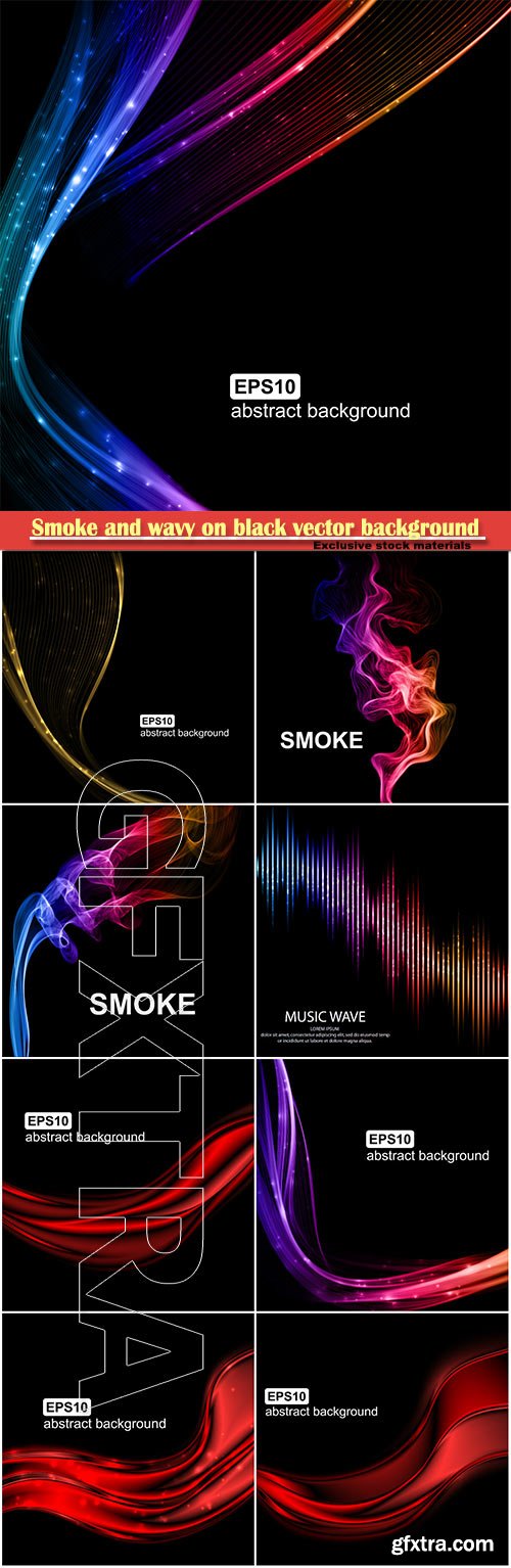 Smoke and wavy on black vector background