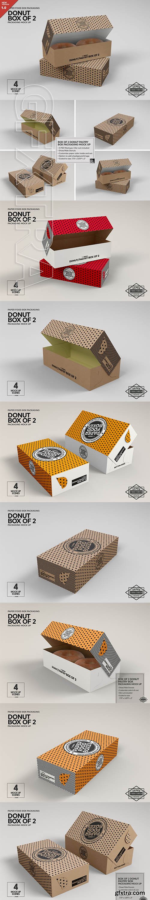 CreativeMarket - Box of Two Donut Pastry Box Mockup 2899792
