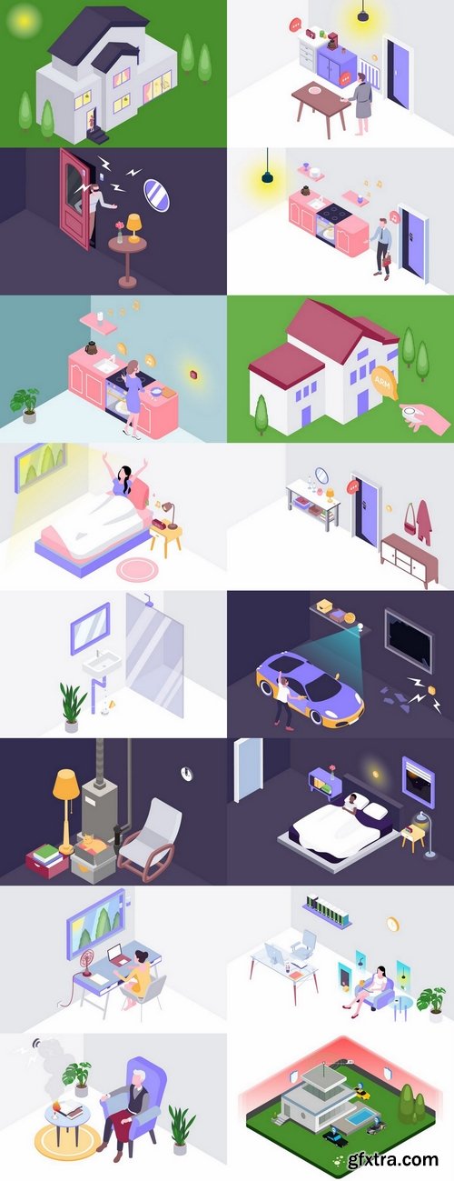 Smart Home Systems Isometric Illustration