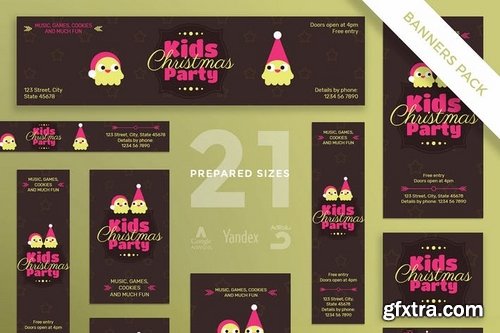 Kids Christmas Party Banner Pack Social Media Flyer and Poster Templates