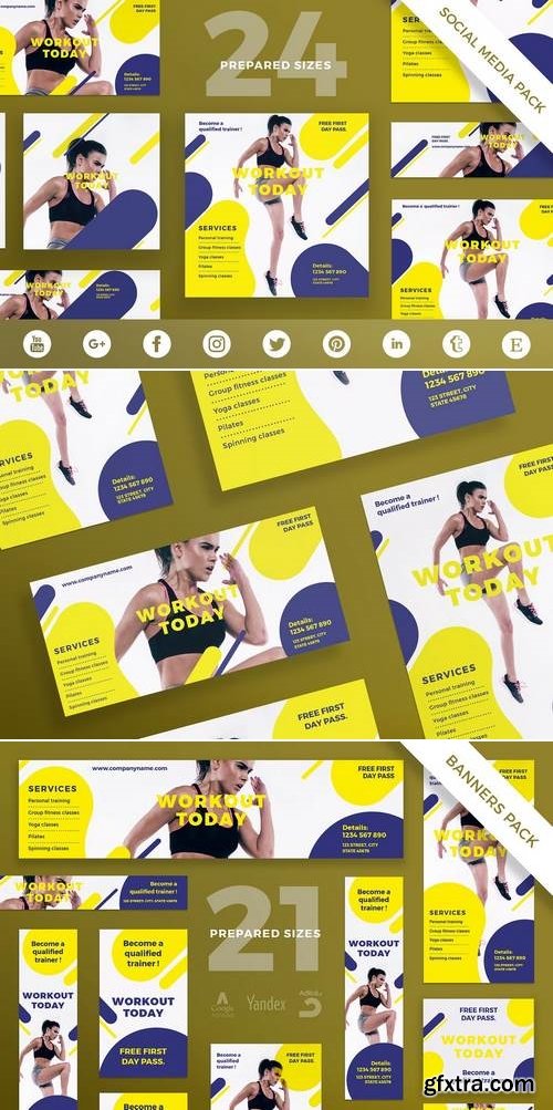 Gym Workout Flyer,Poster, Social Media, Banner Pack Template