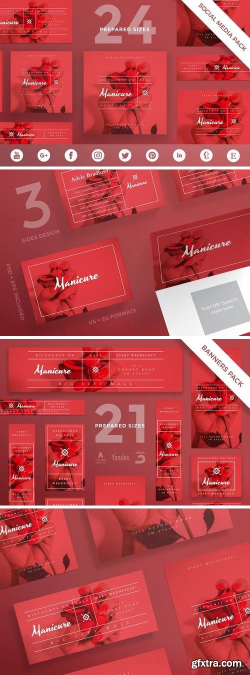 Manicure Nails Flyer,Poster, Social Media, Banner Pack Template