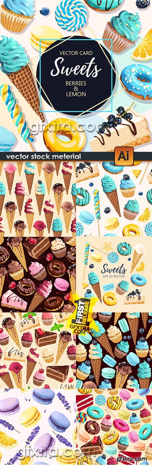 Ice cream and cake in chocolate sweet seamless background