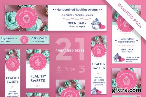 Handcrafted Sweets Flyer and Poster Business Card Banner Social Media Pack Templates