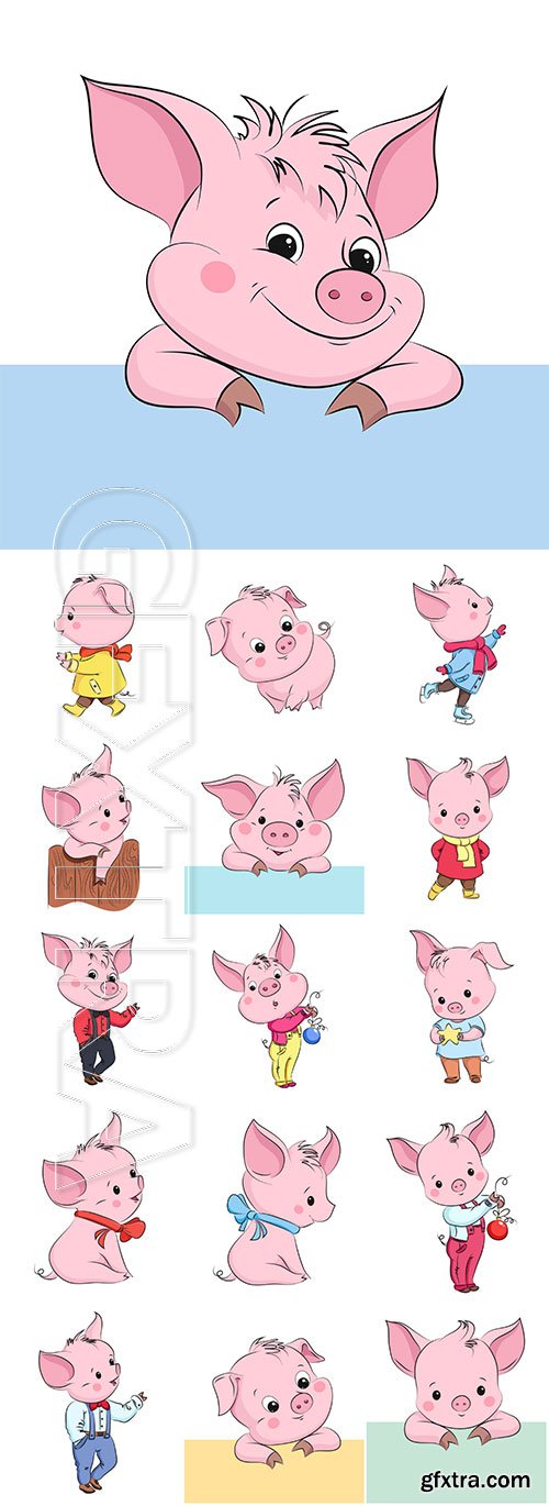 Cute little vector pig, cartoon vector character