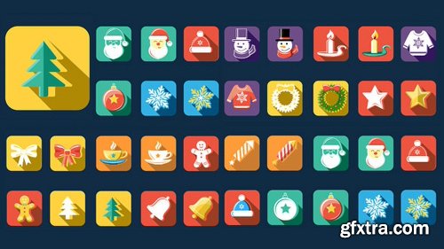 Videohive Flat Style Animated Christmas And New Year Icons 13483247