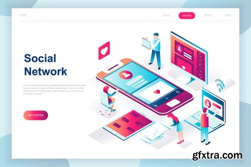 Social Network Isometric Landing Page