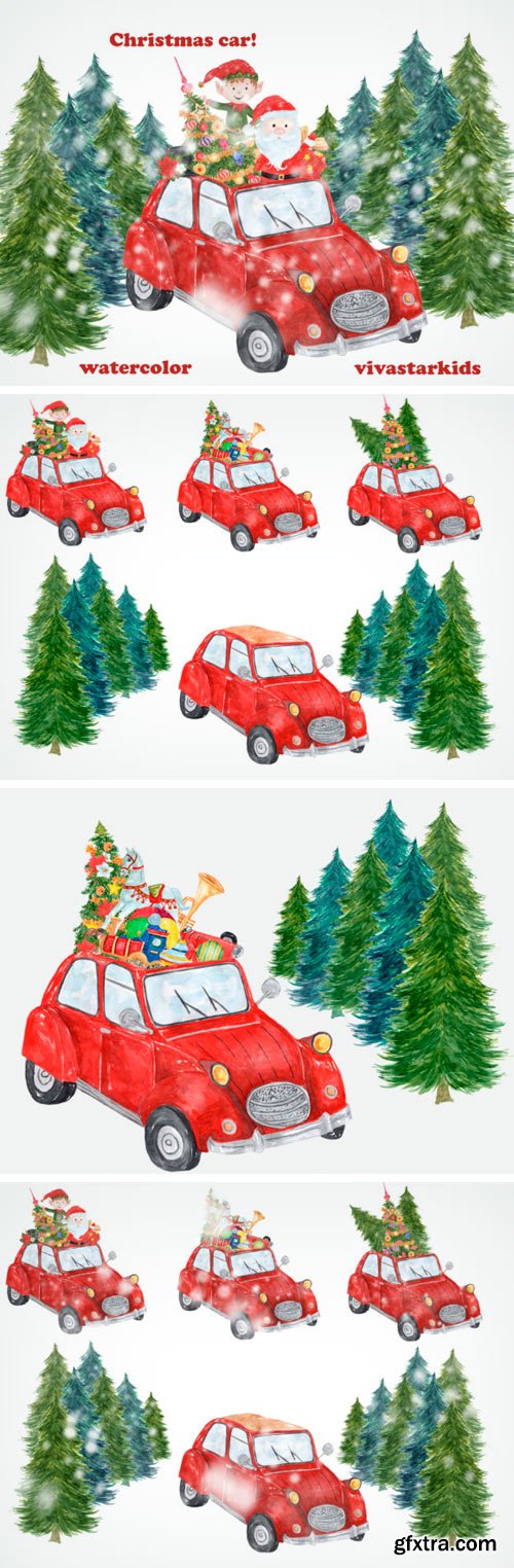 7 Watercolor Christmas Clipart Items