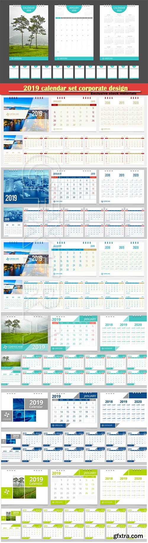 2019 calendar set corporate design template vector