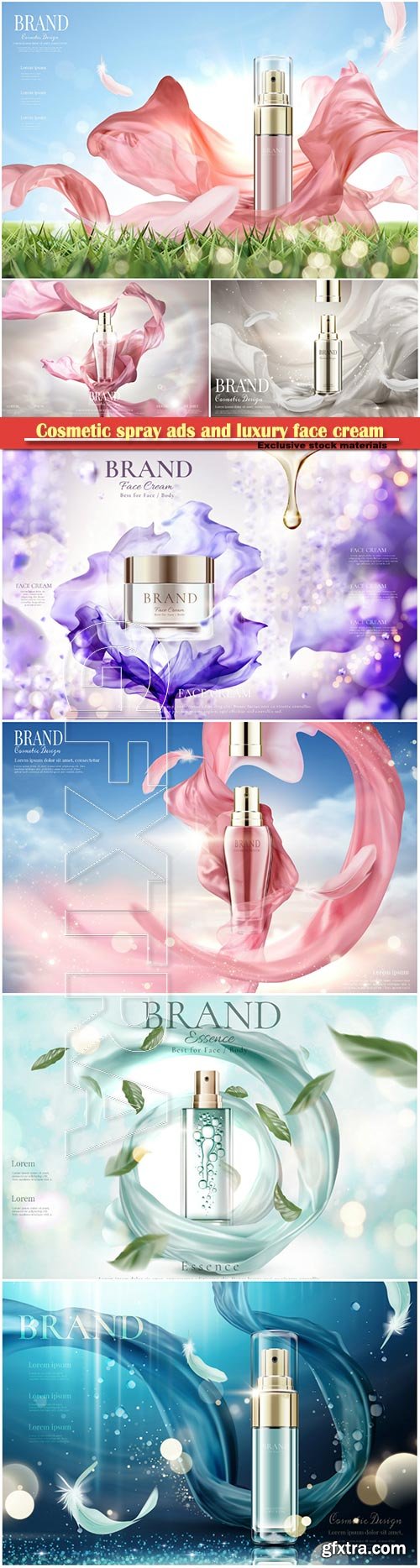 Cosmetic spray ads and luxury face cream in 3d vector illustration