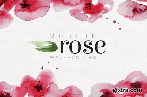 Modern Rose watercolor flowers leaves