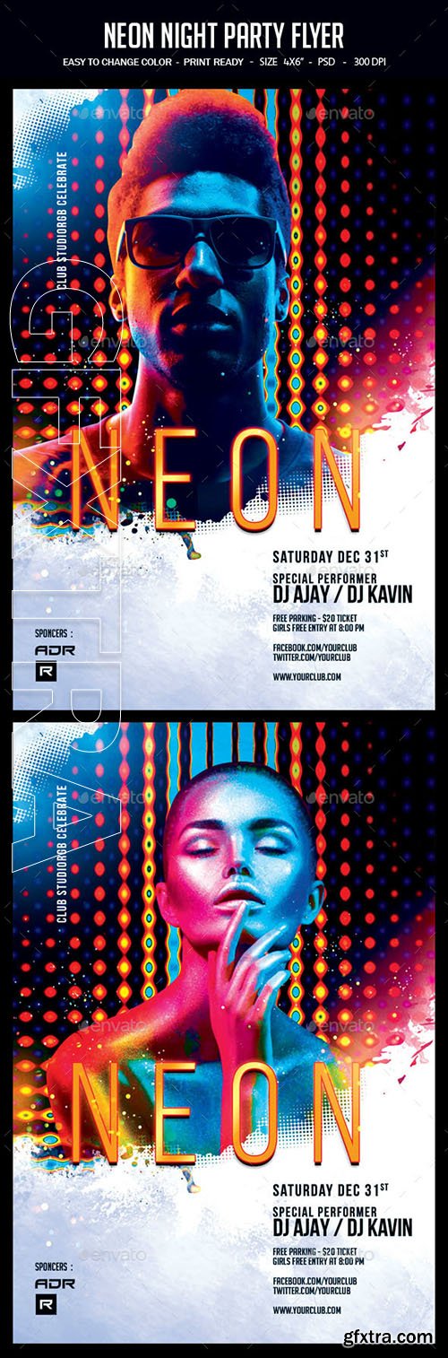 GraphicRiver - Neon Night Party Flyer 22625035