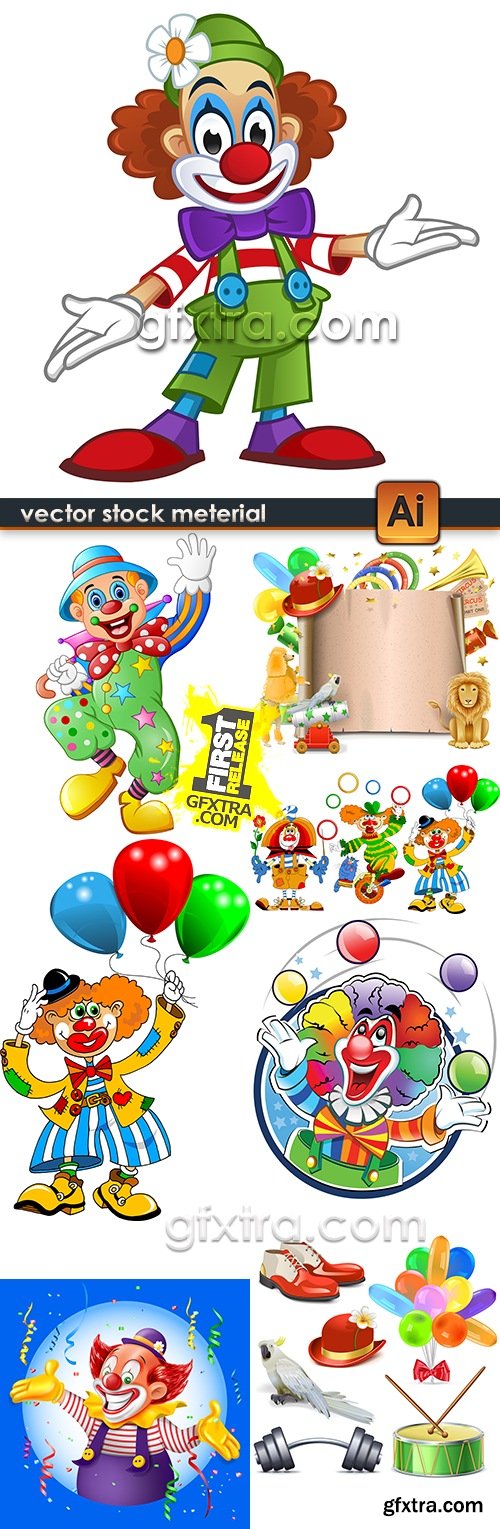 Cheerful clown for Birthday with balloons collection