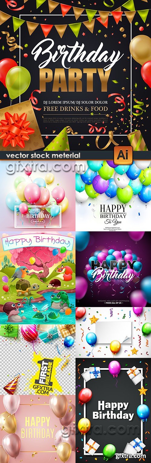 Happy Birthday holiday invitation balloons and gifts 10