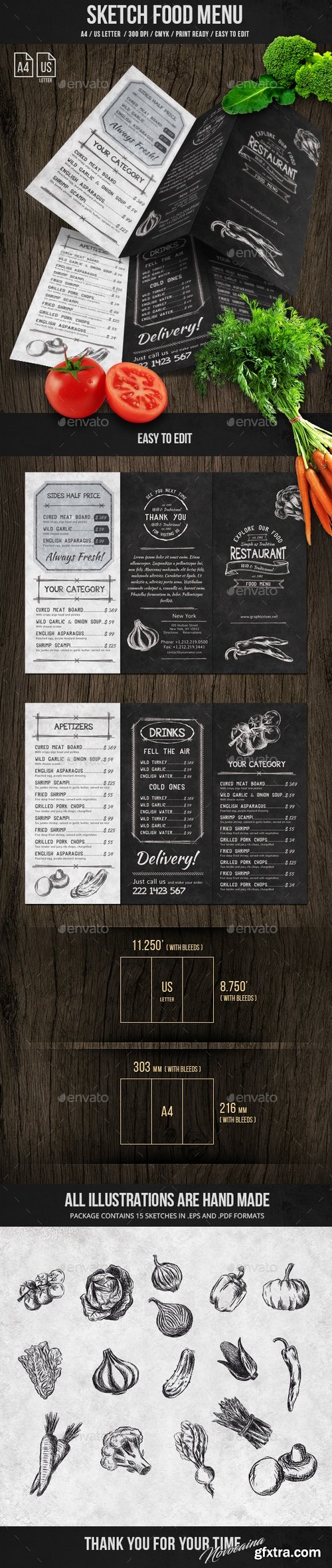 Graphicriver - Sketch Trifold Food Menu A4 and US Letter 21239803