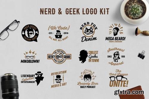 Nerd and Geek Badge Logo Kit