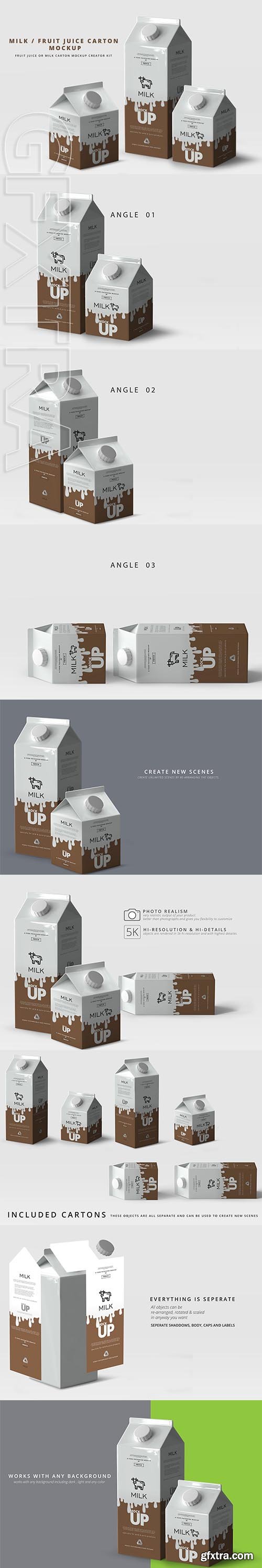 CreativeMarket - Milk Fruit Juice Carton Mockup 2964103