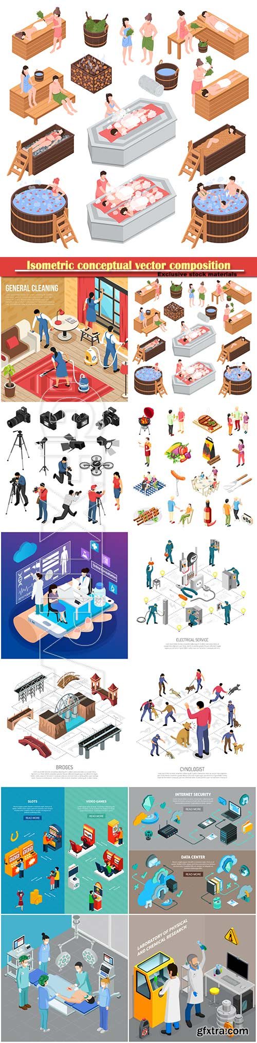 Isometric conceptual vector composition, infographics template # 54