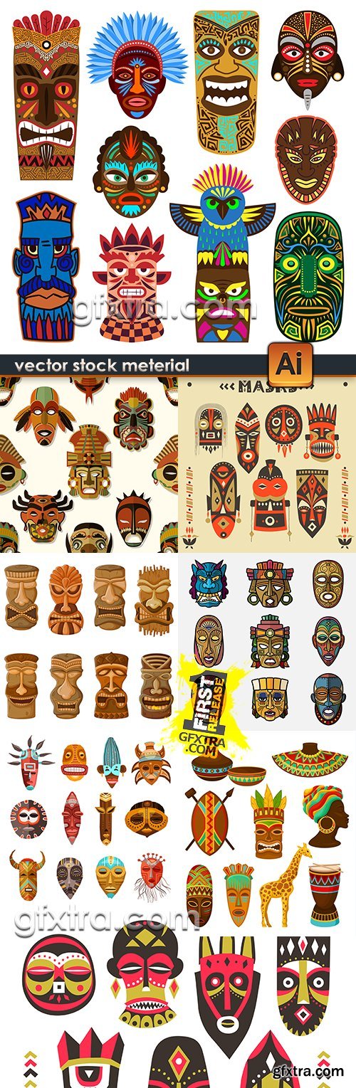 African mask totem tribal ethnic illustration collection